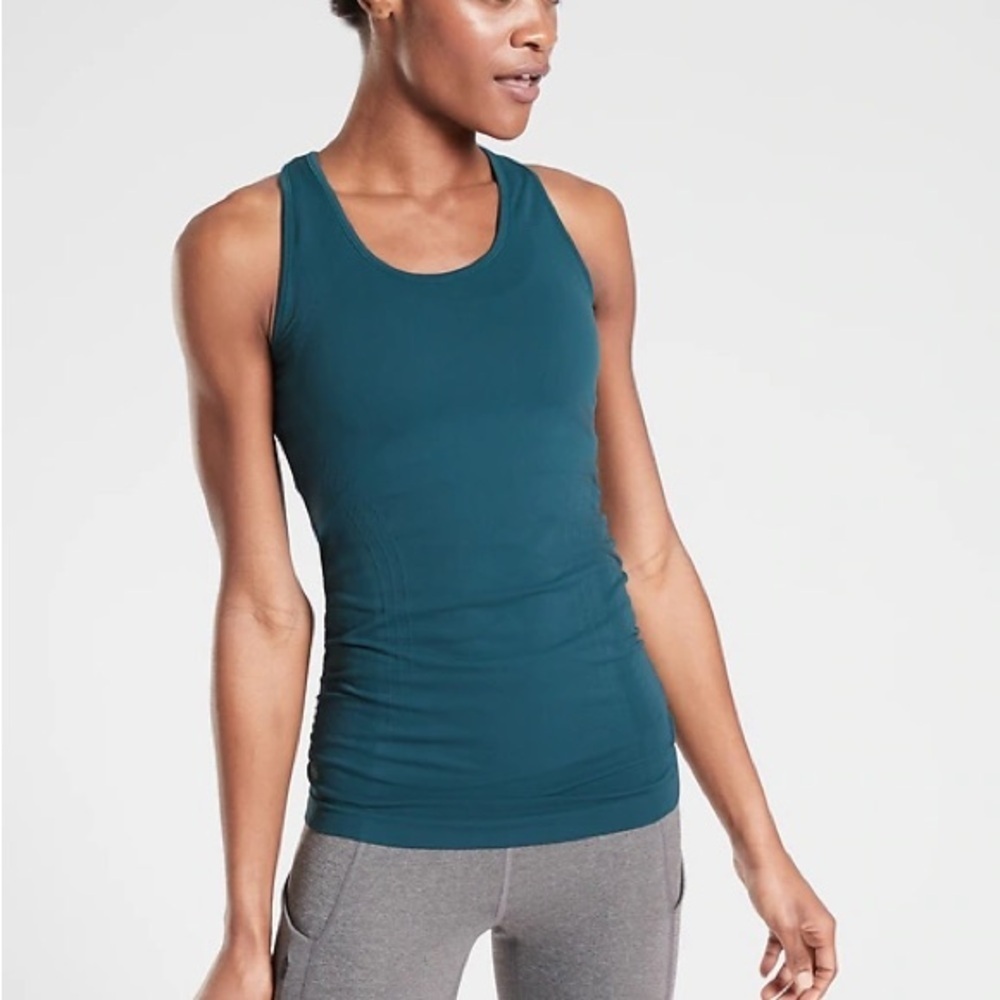 Athleta speedlight Racerback Blue teal Ruched Sleeveless Tank Top seamless